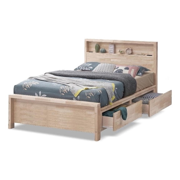 Furniture of America Staun Solid Wood Storage Queen Bed with USBs in White