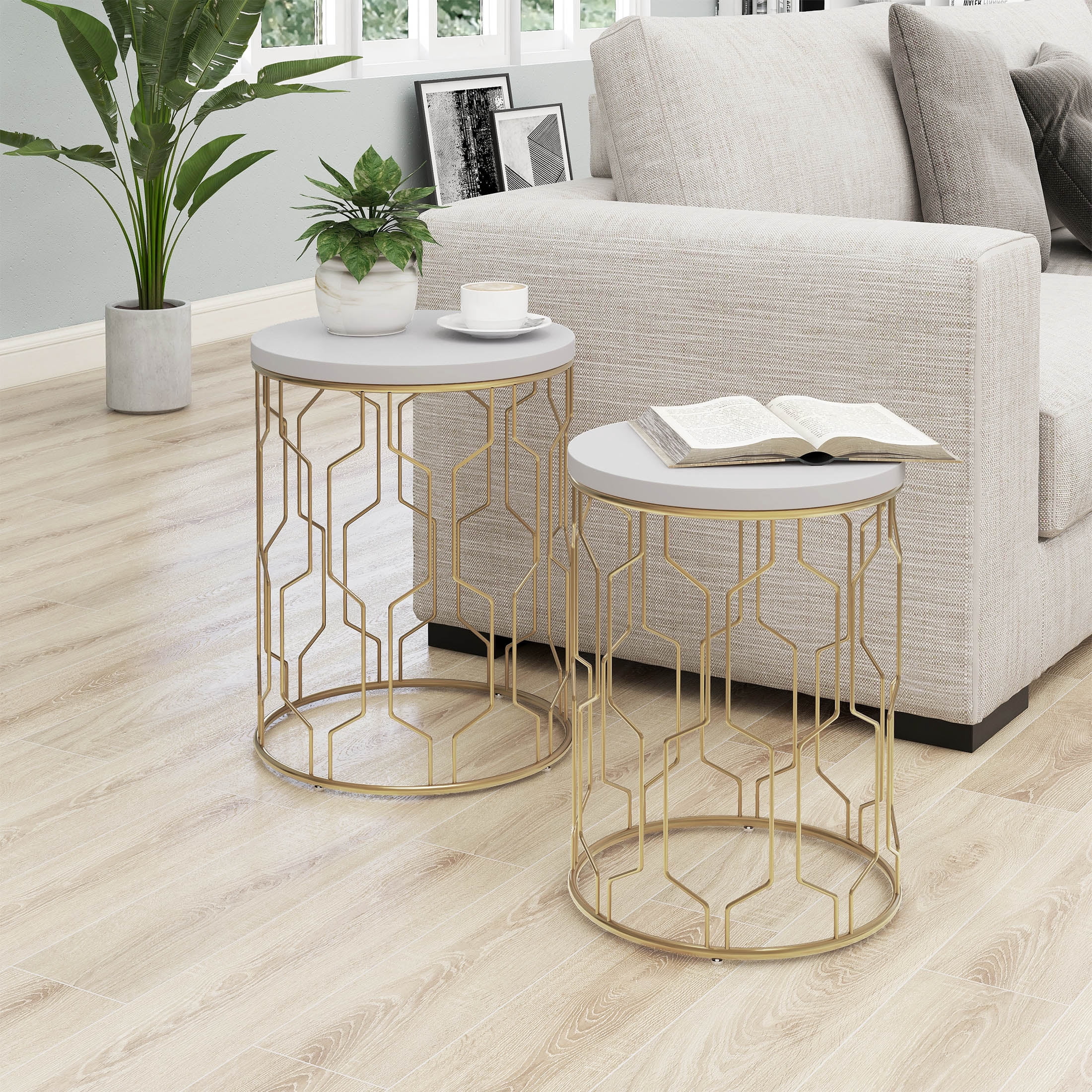 Furniture of America Ryk 2-Piece Nesting Table, Gold