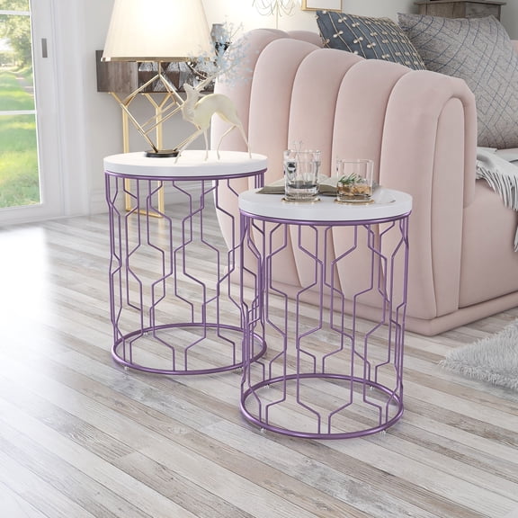 Quarn Metal 2-Piece Nesting Table Set, Purple
