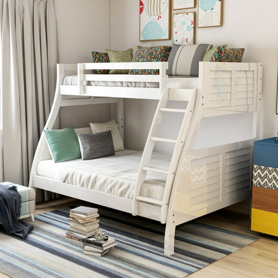 Furniture of America Sabir Kids Solid Wood Twin-over-Full Bunk Bed, Antique White