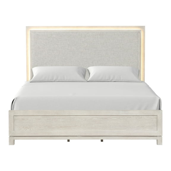 Furniture of America Sagnet Solid Wood Panel Bed with LED, Queen, Weathered Gray