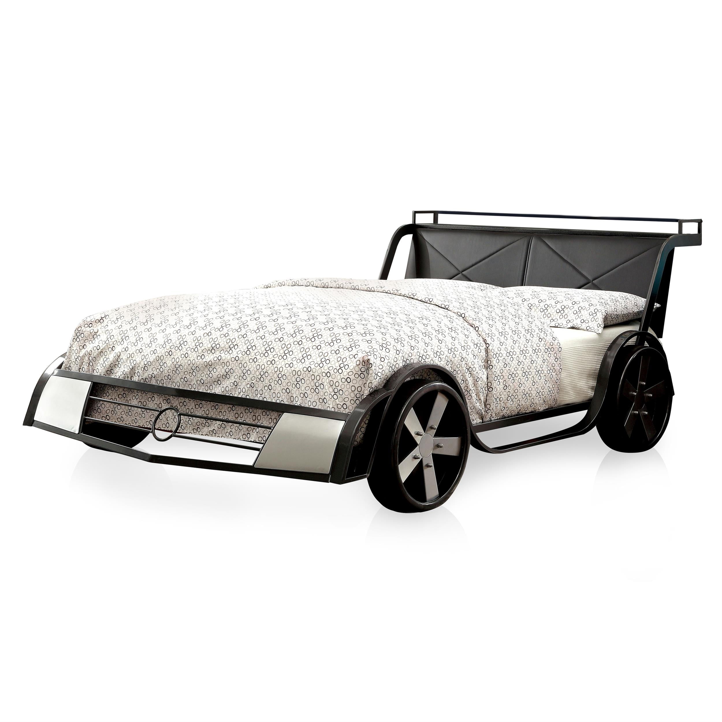 Furniture of America Sainz Metal Full Racecar Bed in Gun Metal and Silver