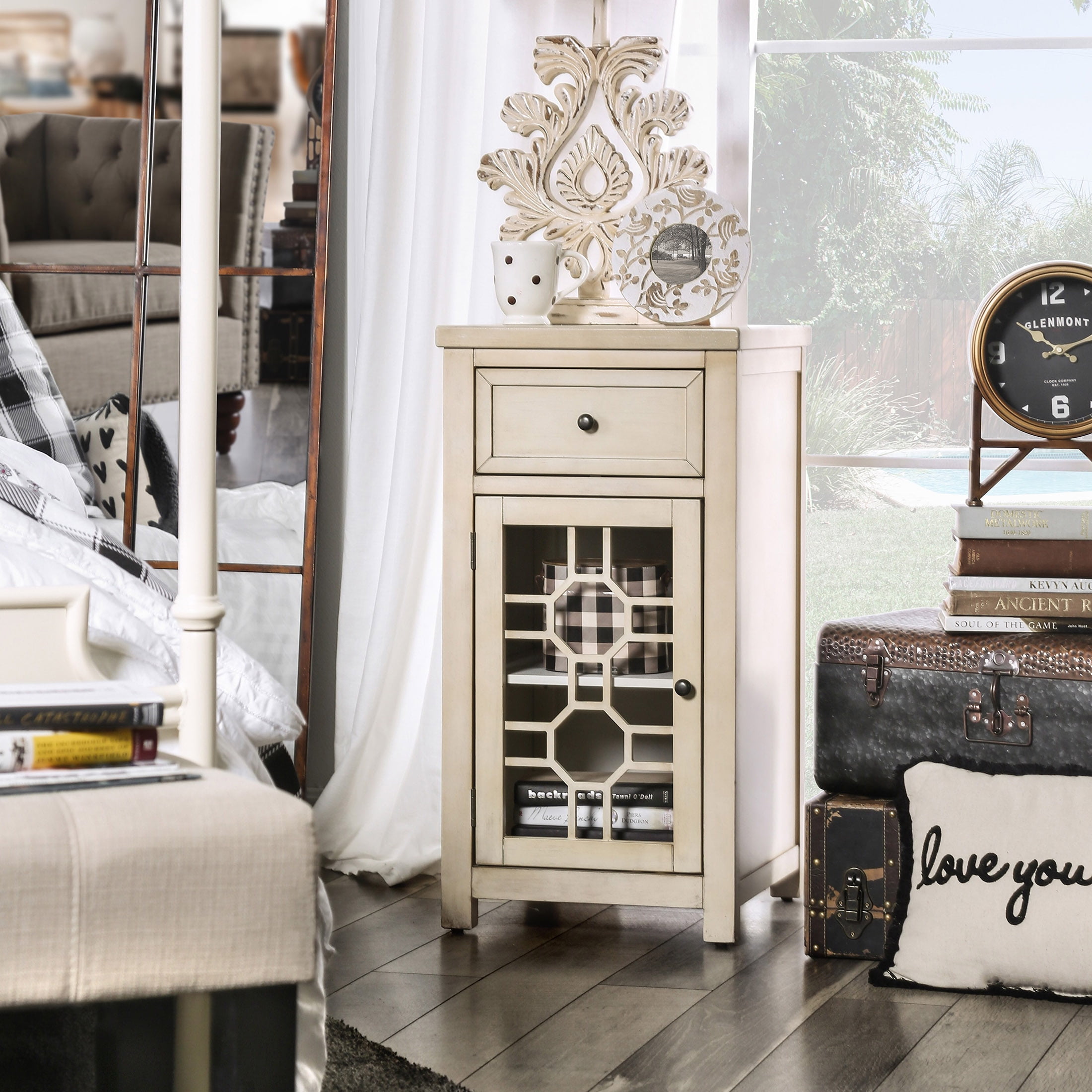 Furniture of America Sally 1-Drawer Side Table, Antique White