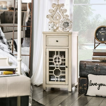 Furniture of America Sally 1-Drawer Side Table, Antique White
