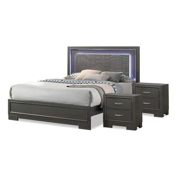 Furniture of America Santi 3pc Gray Wood Bedroom Set - Full + 2 Nightstands