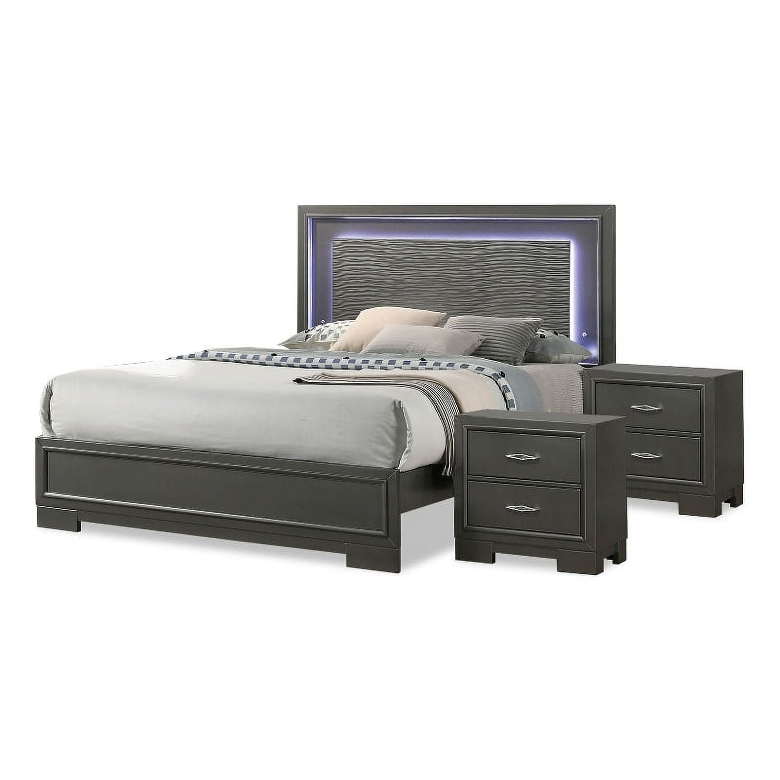 Furniture of America Santi 3pc Gray Wood Bedroom Set King + 2
