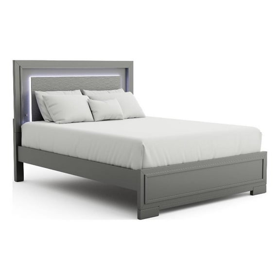 Furniture of America Santi Platform Wood Queen Bed with LED Light in Gray