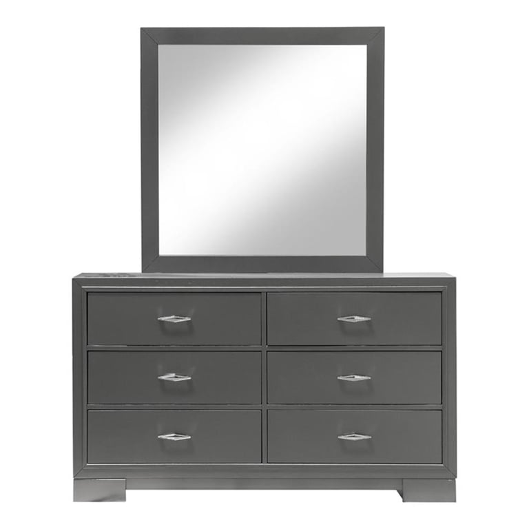 Furniture of America Santi Wood 6-Drawer Dresser with Mirror in Gray Furniture of America Santi Wood 6-Drawer Dresser with Mirror in Gray