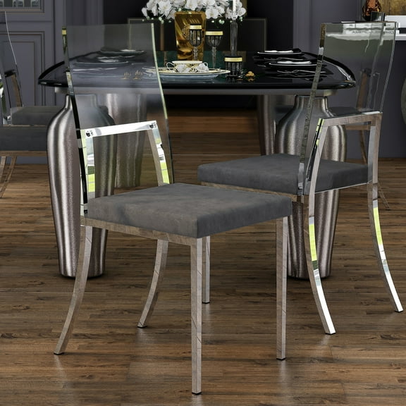 Furniture of America Santo Padded Gray Faux Leather and Chrome Side Chairs (Set of 2)