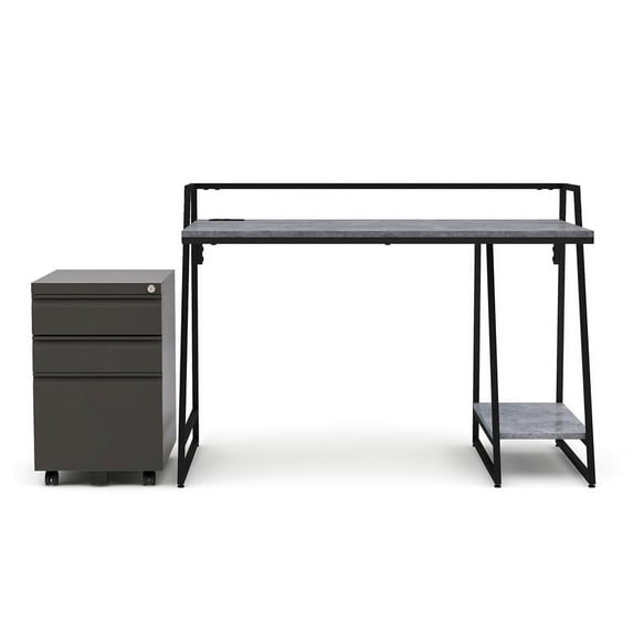 Furniture of America Sanue Metal 2-Piece Desk and File Cabinet Set in Gray