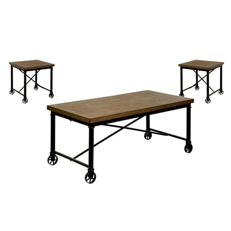 Furniture of America Saucedo Wood 3-Piece Coffee Table Set in Medium Oak