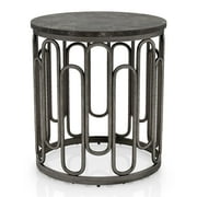 Furniture of America Saz Metal Stone Top End Table, Black