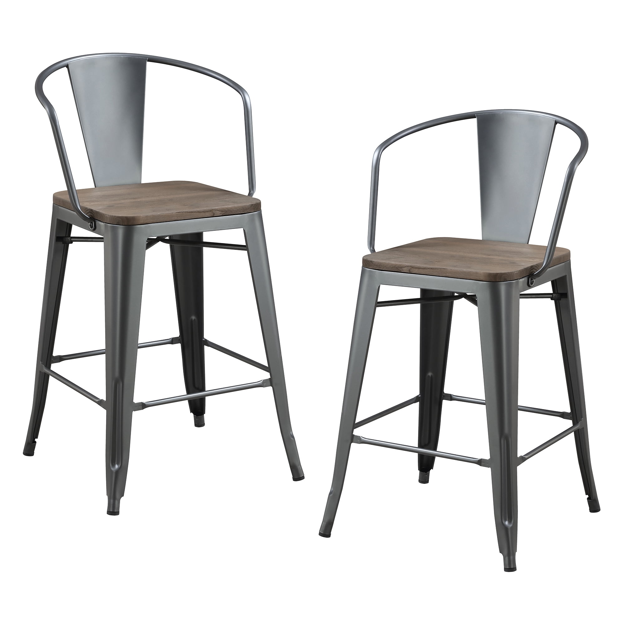 Furniture of America Scully Metal Counter Height Chair- Set of 2, Gray
