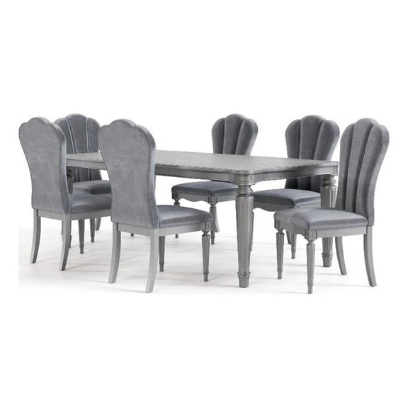 Furniture of America Seabliss Fabric and Wood 7-Piece Dining Table Set in Silver