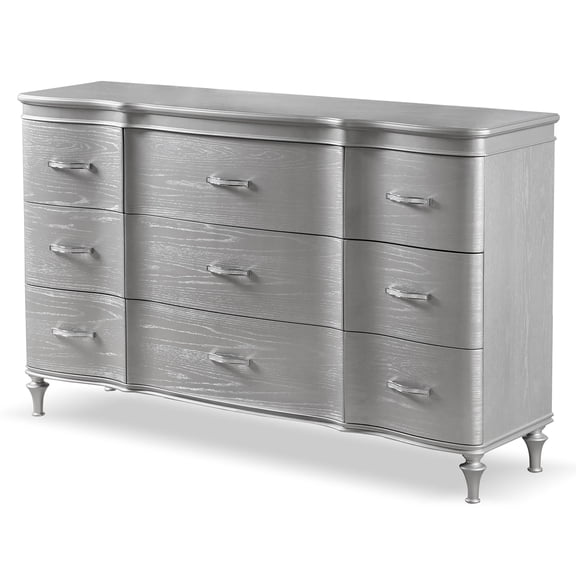 Furniture of America Seabliss Glam 9-Drawer Dresser, Silver
