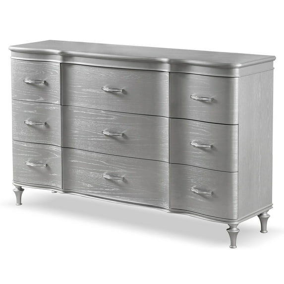 Furniture of America Seabliss Glam 9-Drawer Dresser, Silver
