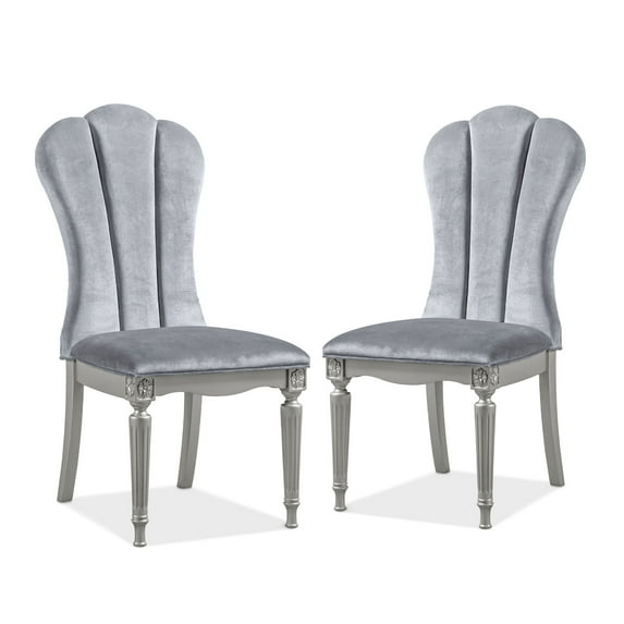 Furniture of America Seabliss Glam Solid Wood Indoor Dining Chairs, Silver (Set of 2)