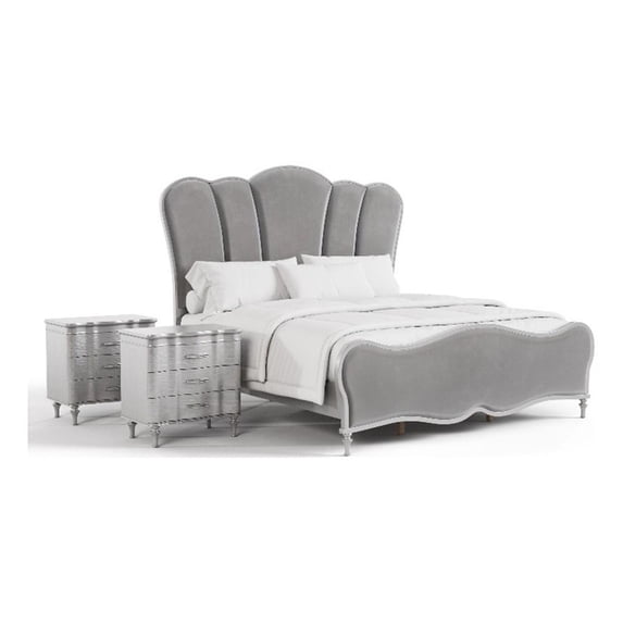 Furniture of America Seabliss Wood King 3-Piece Bedroom Set in Silver