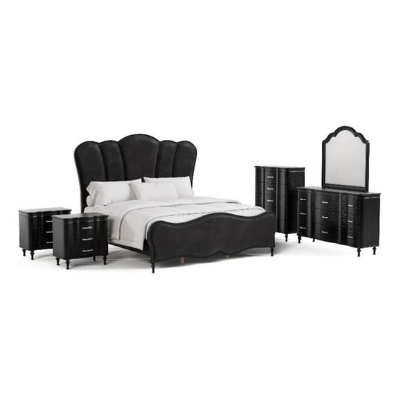Furniture of America Seabliss Wood King 6-Piece Bedroom Set in Black