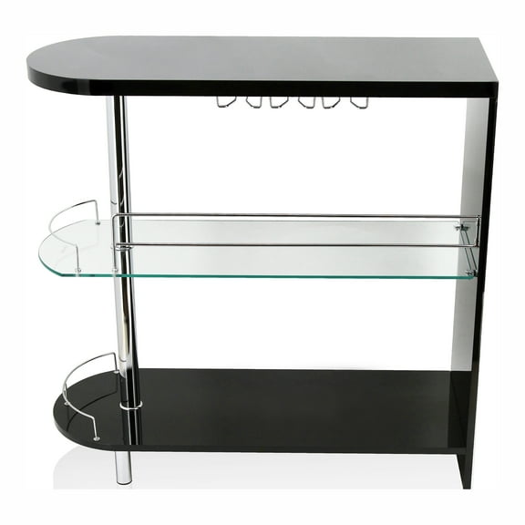 Furniture of America Seah 2-Shelf Mini Server, Black and Chrome