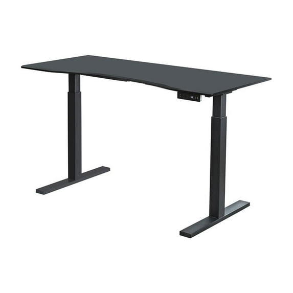Furniture of America Seantay Metal Adjustable Long Desk with USB in Black