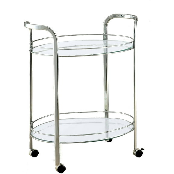 Furniture of America Senera Contemporary 2-Shelf Serving Cart, Chrome