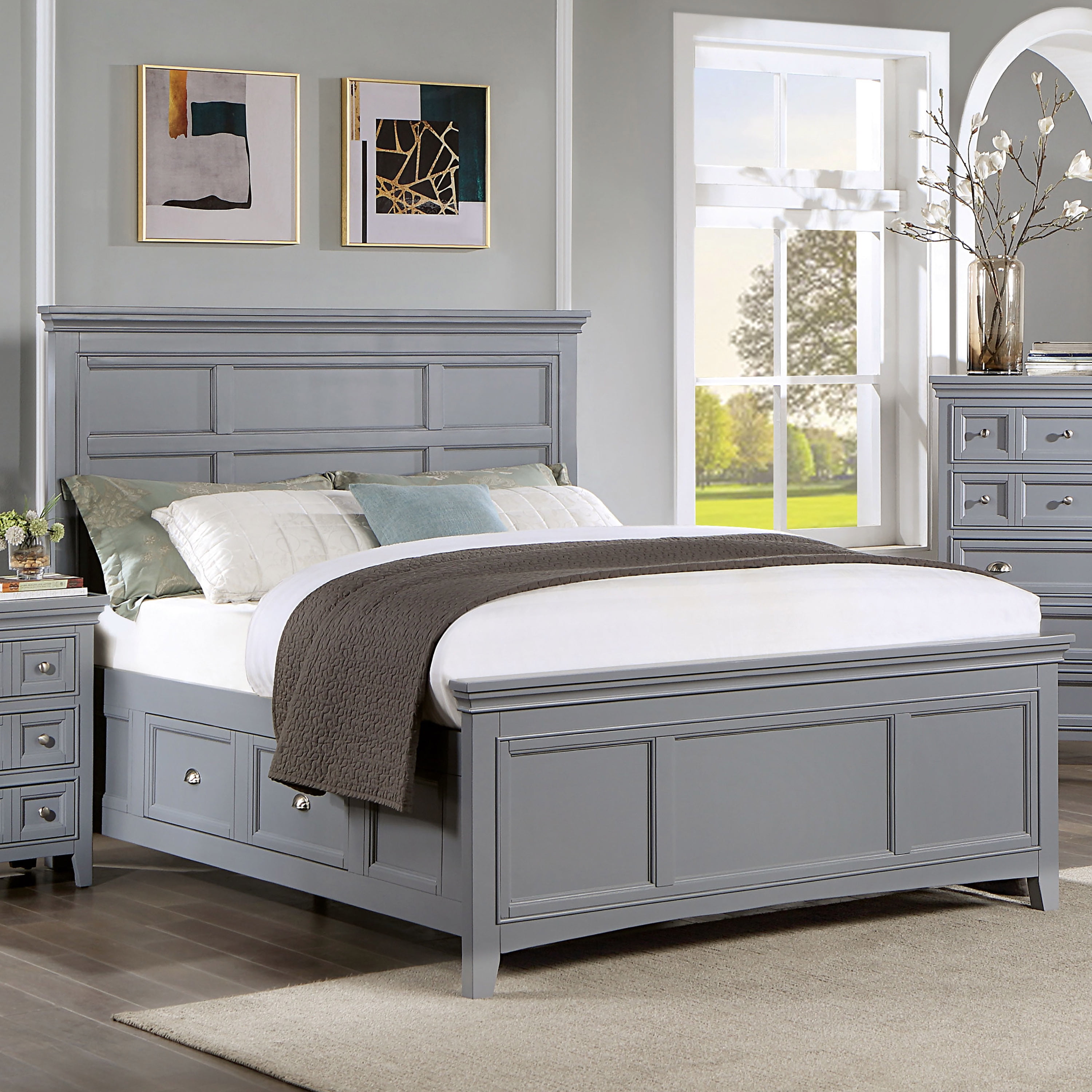 Furniture of America Senoma Kids Solid Wood Full Size Platform Bed, Gray