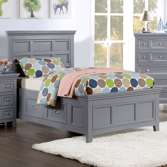 Furniture of America Senoma Kids Solid Wood Twin Size Platform Bed, Gray