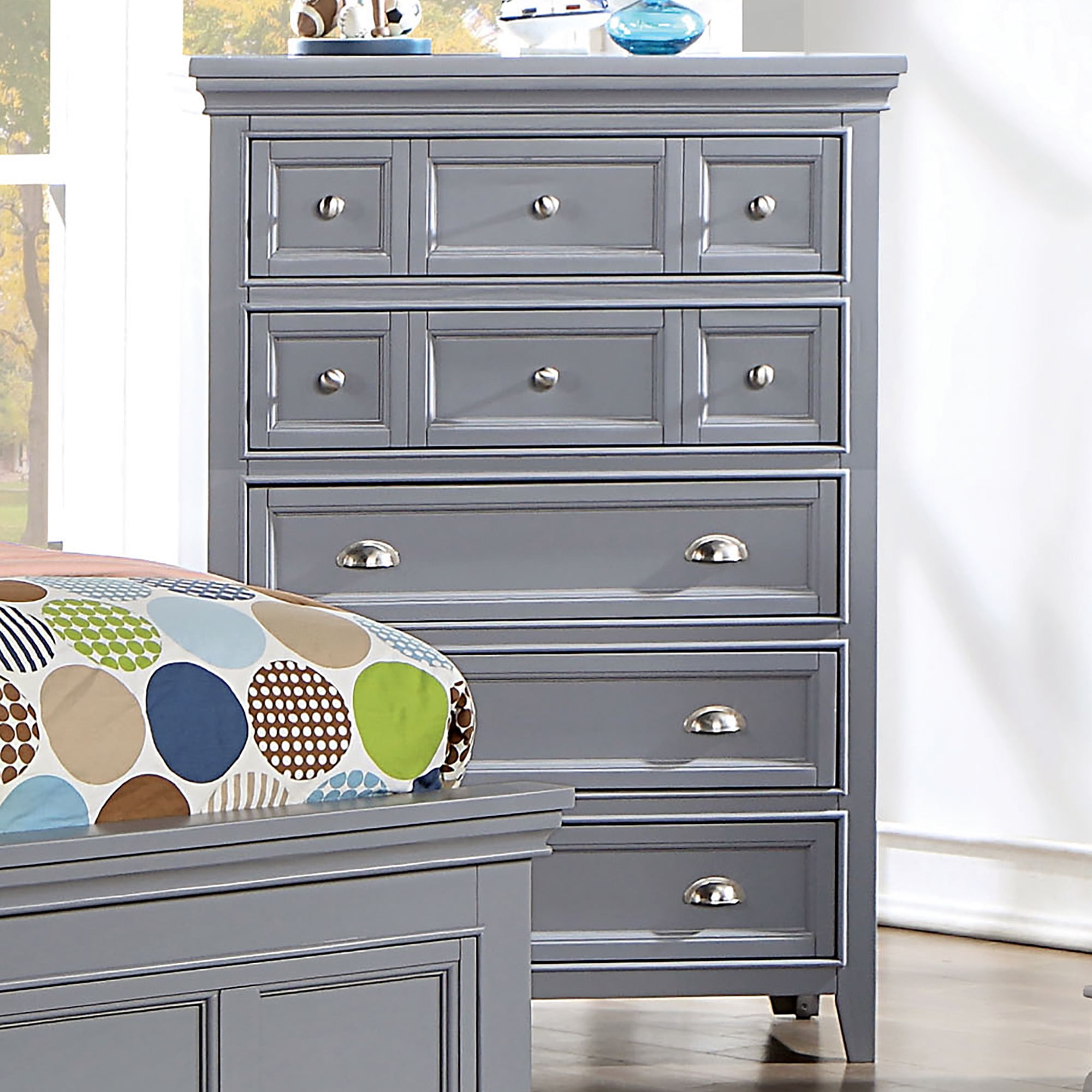 Furniture of America Senoma Kids Transitional 5-Drawer Vertical Dresser, Gray