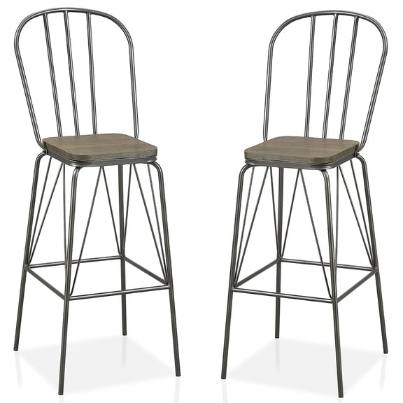 Furniture of America Sentra Square Slat Mid Back Bar Stools, Gray (Set of 2)