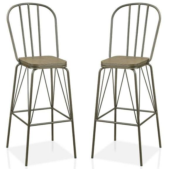 Furniture of America Sentra Modern Slat Back Indoor Bar Chairs - Set of 2, Bronze