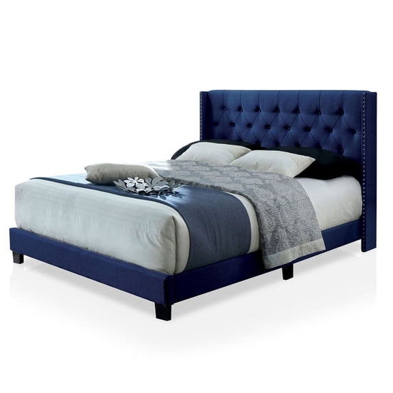 Furniture of America Seria Transitional Fabric Wingback Cal King Bed in Navy