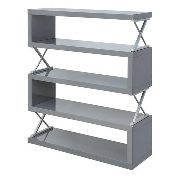 Furniture of America Sheena Contemporary Wood 5-Shelf Bookcase in Glossy Gray