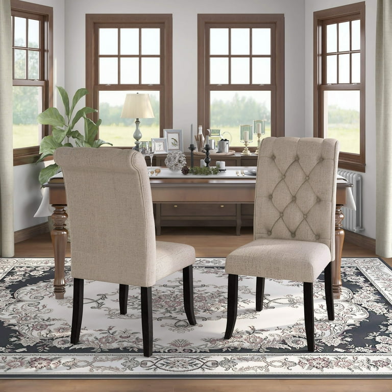 Furniture of America Sheila Farmhouse Tufted Fabric Dining Chairs Set of 2 by Dining Chairs Parson Chairs Beige Antique Black