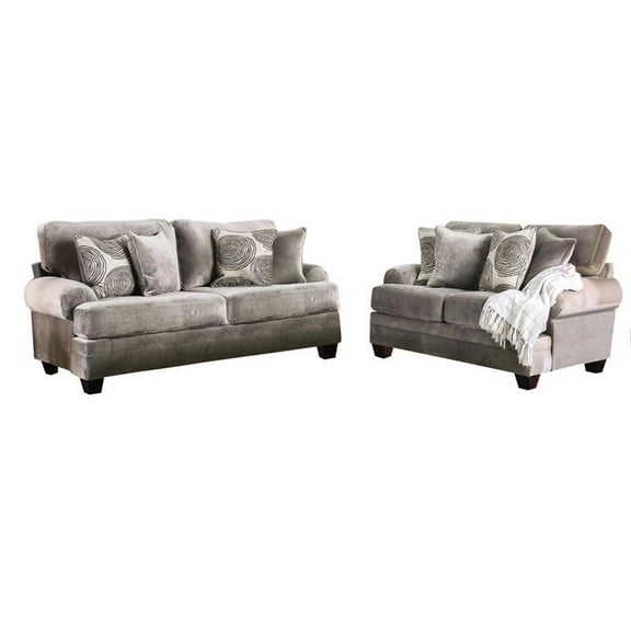 Furniture of America Sheryl Transitional 2-Piece Microfiber Sofa Set in Gray