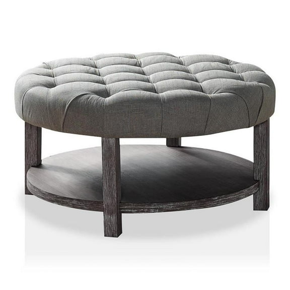 Furniture of America Shoreditch Transitional Wood 1-Shelf Ottoman in Light Gray