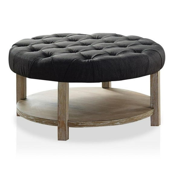 Furniture of America Shoreditch Wood Ottoman in Natural and Dark Gray