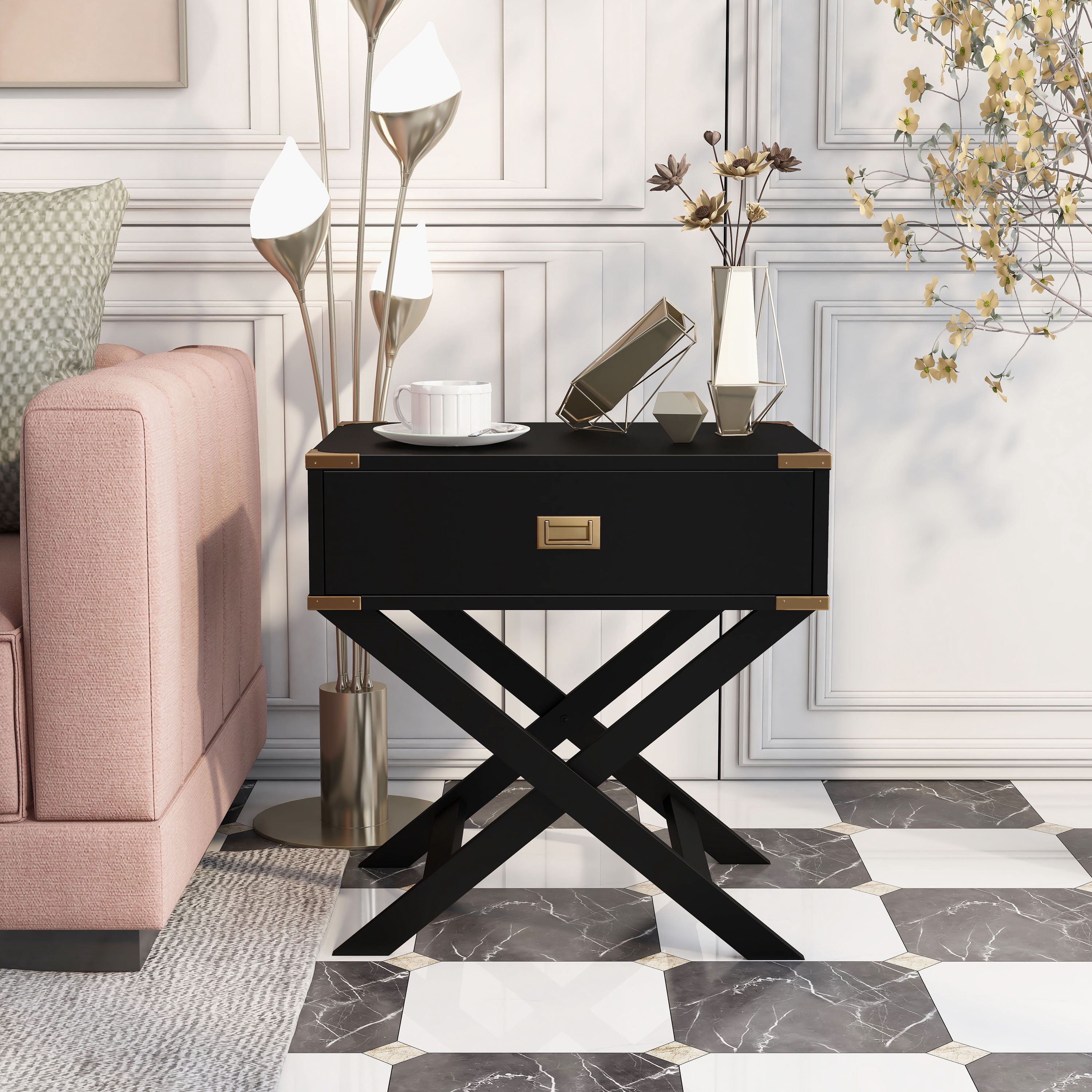 Furniture of America Sienna 1-Drawer Wood Black End Table
