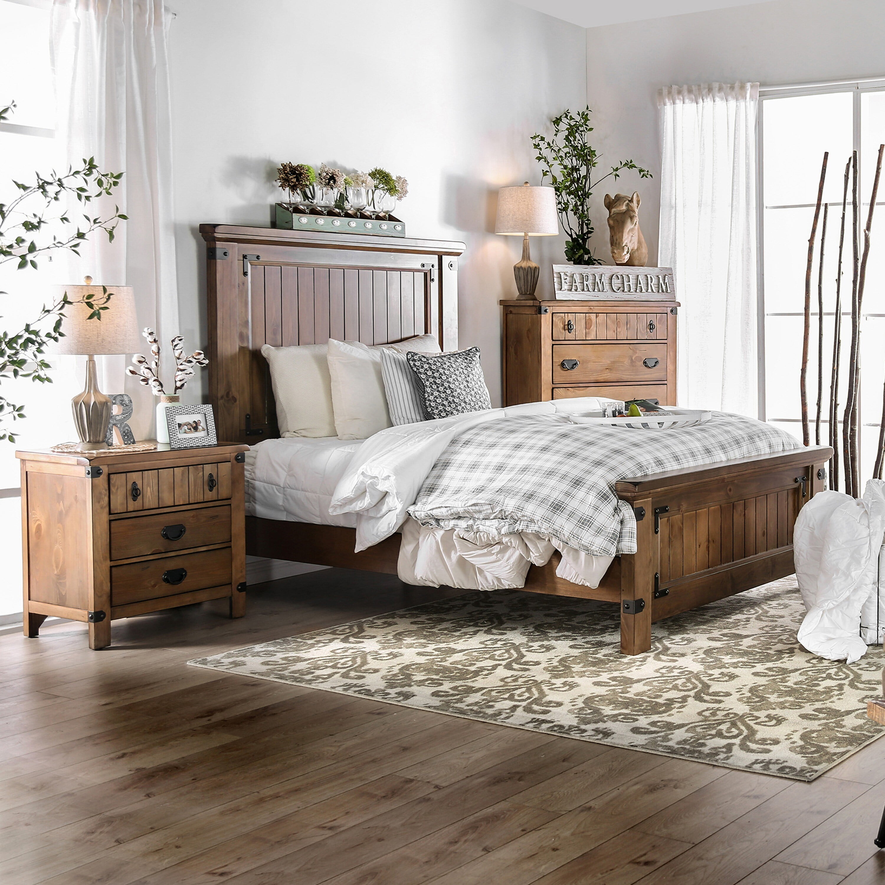 Furniture of America Sierren Country Brown Wood 2-Piece Panel Bedroom ...