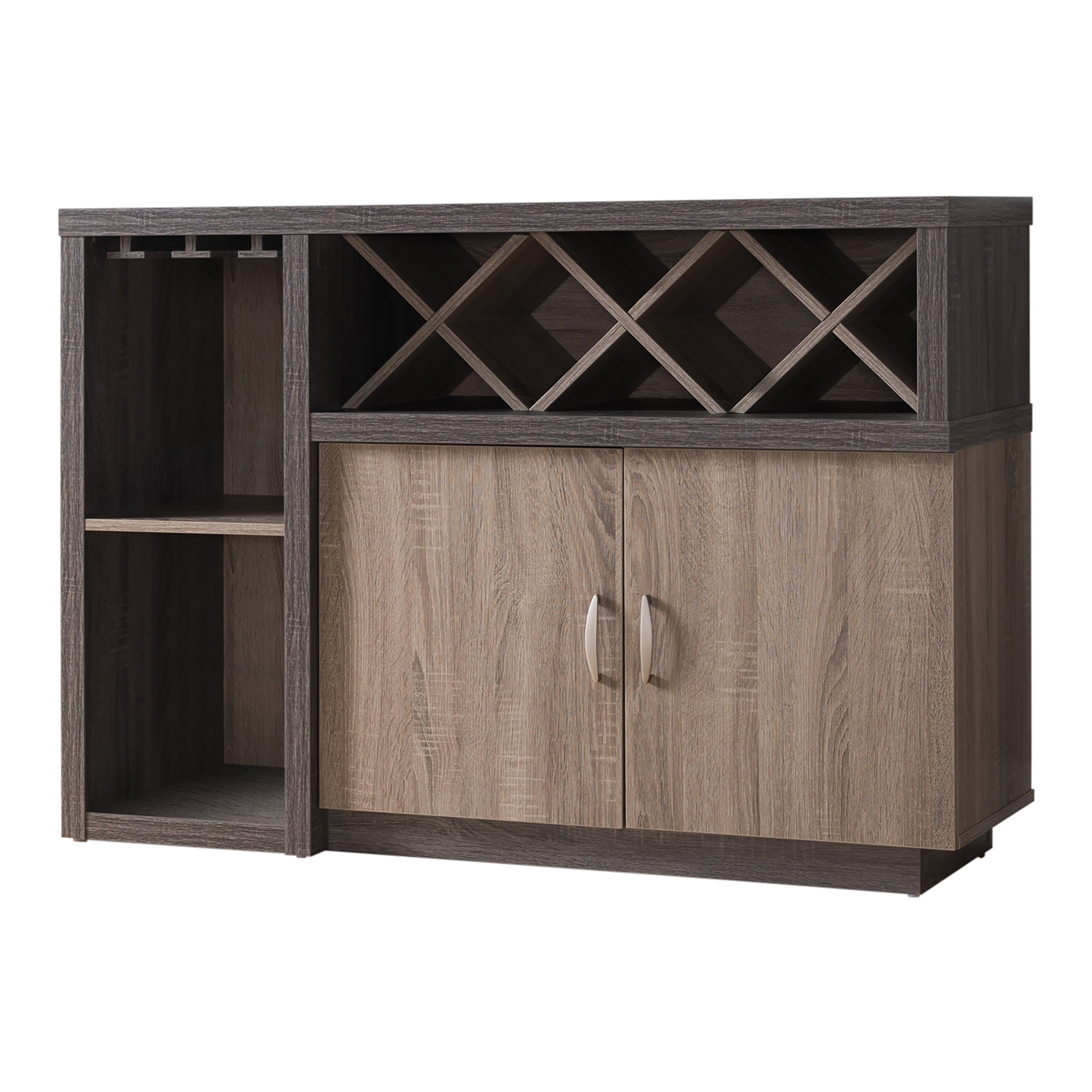 Furniture of America Singa Contemporary Multi-Storage Wine Cabinet, Gray