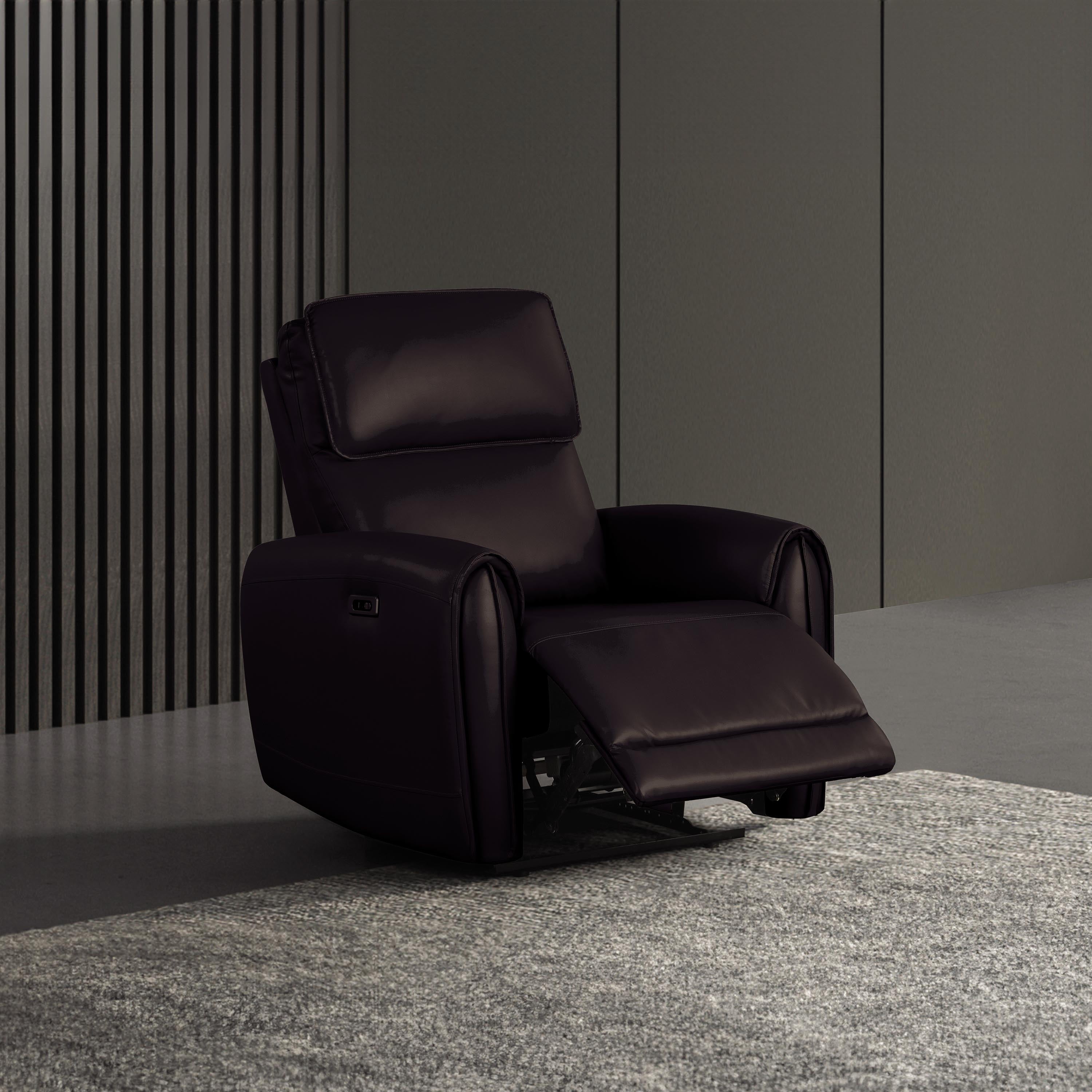 Black Faux Leather Power Recliner with USB Ports