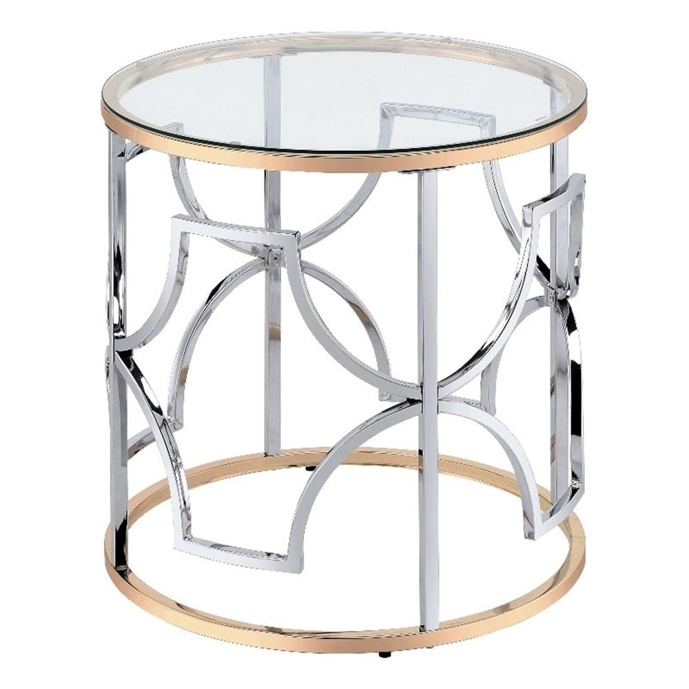 Furniture of America Sol Glass Top Round End Table in Chrome and Gold ...