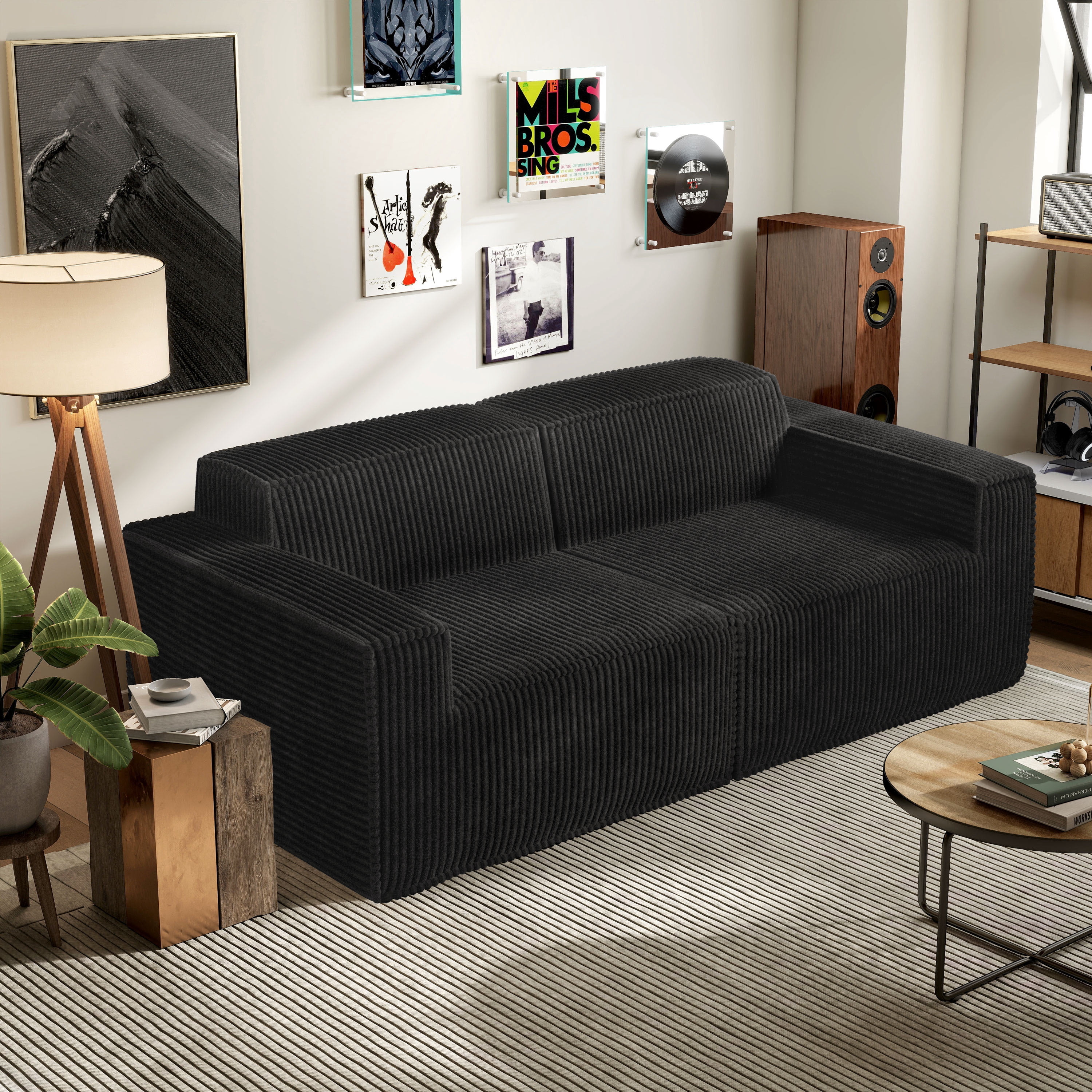 Furniture of America Solan Modern Chenille Modular Wide Track Arms Loveseat, Black