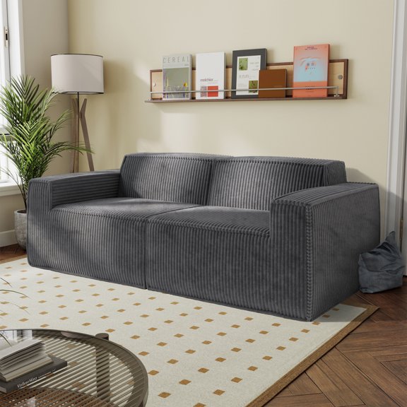 Furniture of America Solan Modern Chenille Modular Wide Track Arms Loveseat with Dark Gray