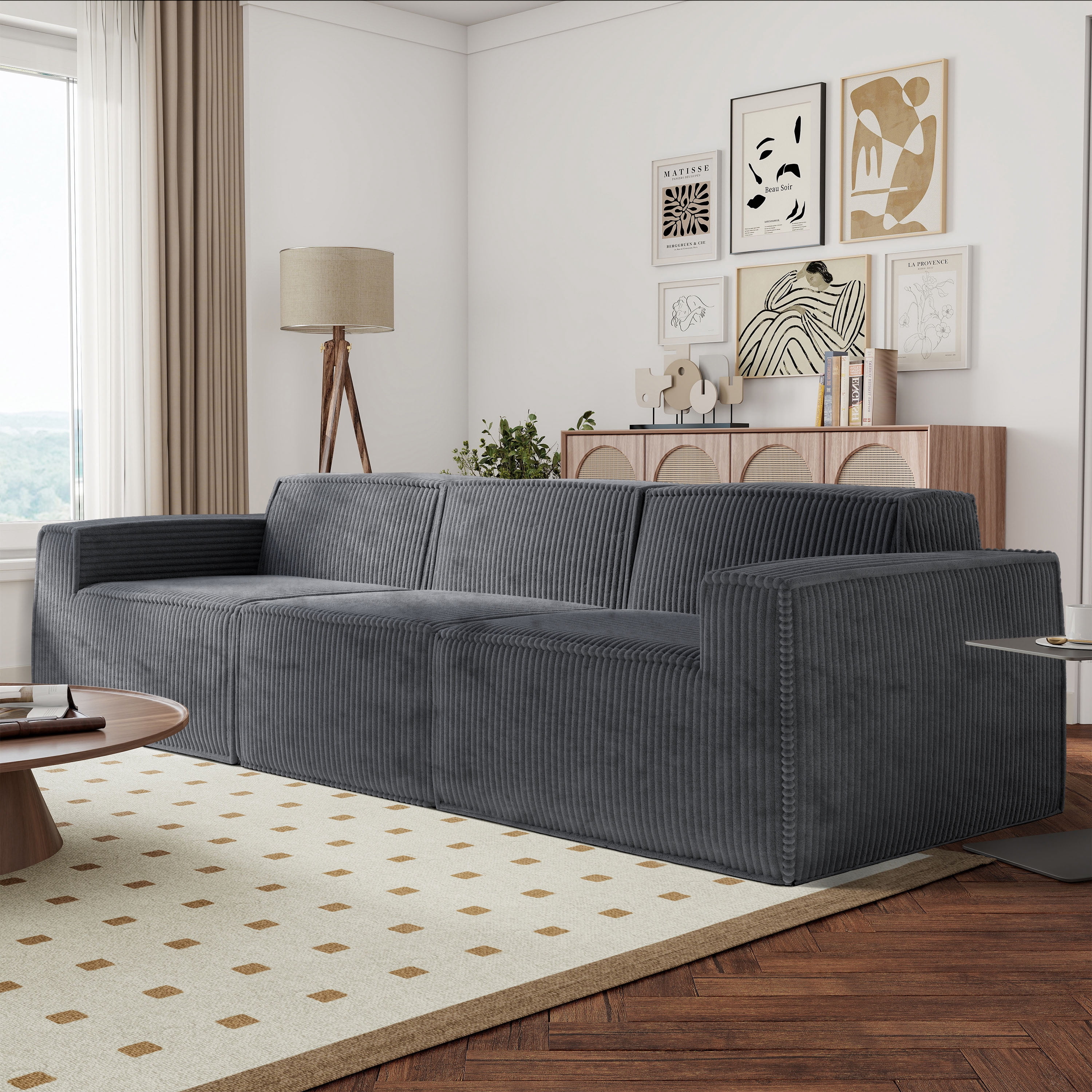 Furniture of America Solan Modern Chenille Modular Wide Track Arms Sofa, Dark Gray