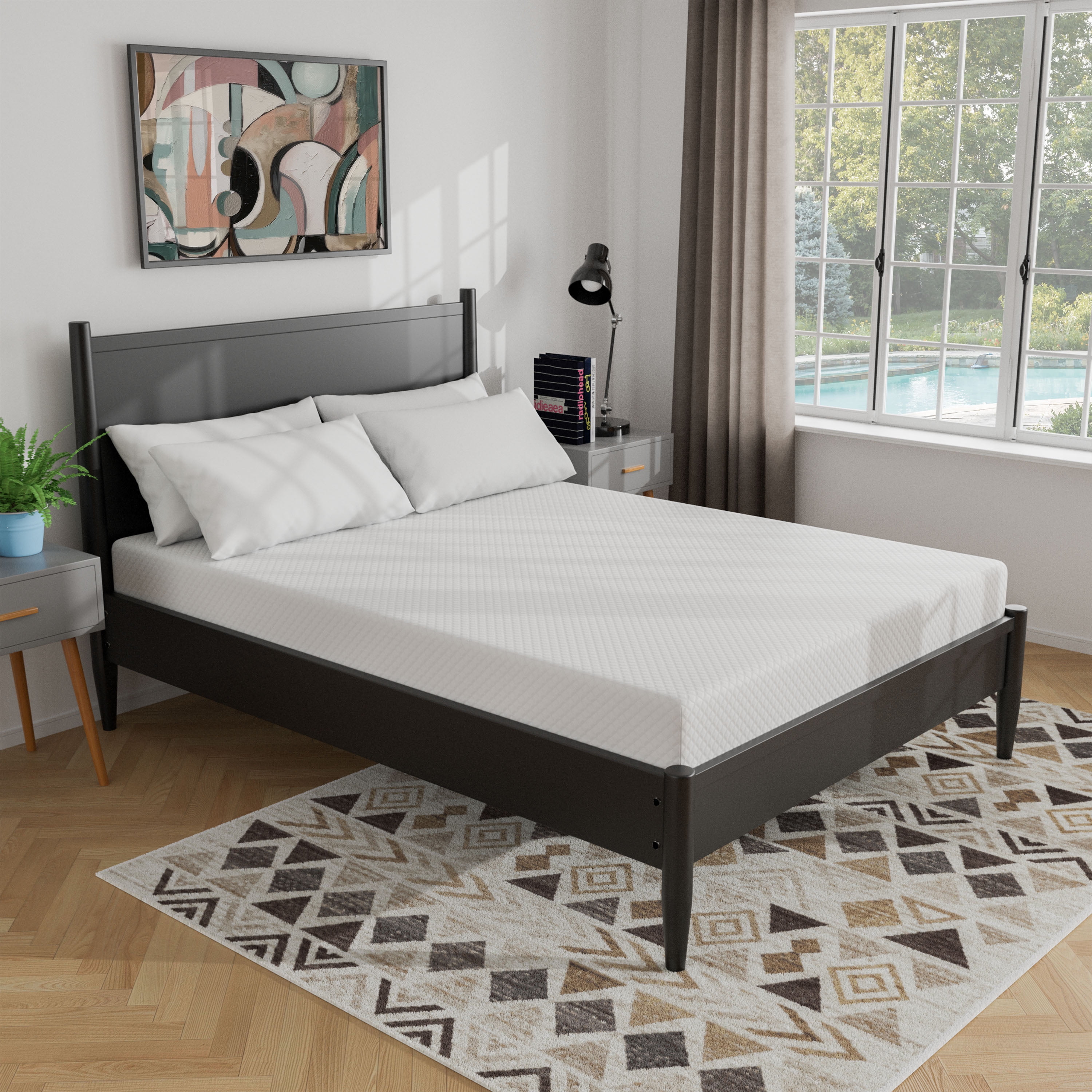 Furniture of America Solid Wood Full Platform Bed with 10-Inch Memory Foad Mattress, Black
