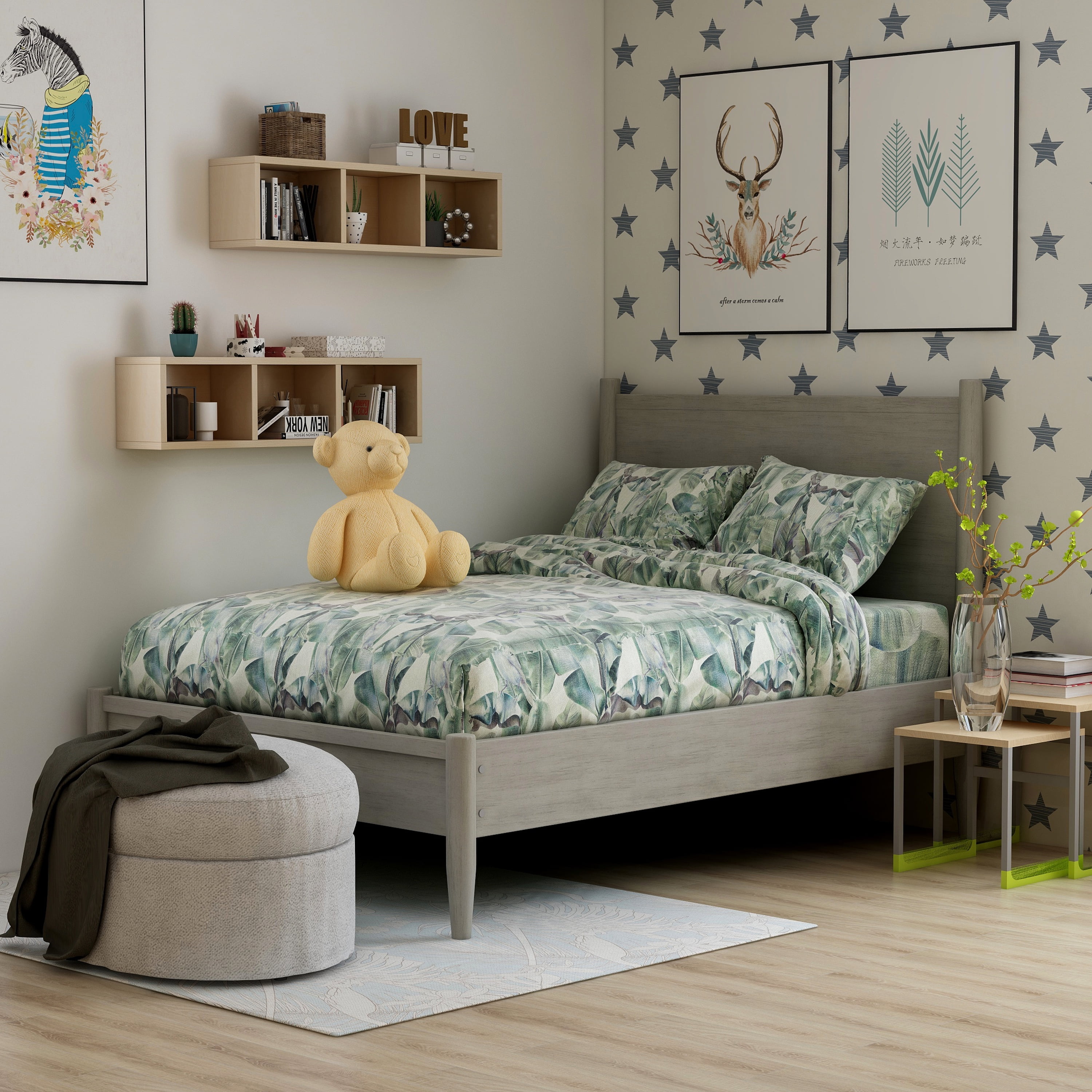 Furniture of America Solid Wood Full Platform Bed with 10-Inch Memory Foam Mattress, Gray