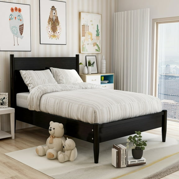 Furniture of America Solid Wood Full Platform Bed with 8-Inch Memory Foad Mattress, Black