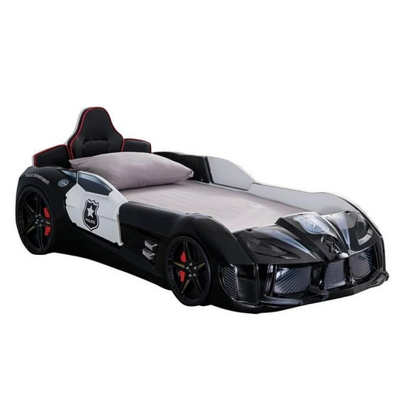 Furniture of America Sonet Plastic Twin Race Car Bed with LED Light in Black