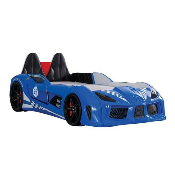 Furniture of America Sonet Plastic Twin Race Car Bed with LED Light in Blue